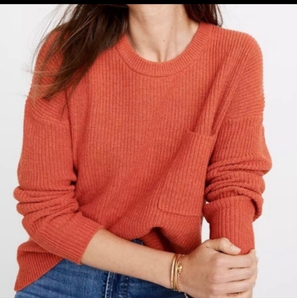Madewell Sweaters - Madewell Thompson Pocket Pullover Sweater Orange XS